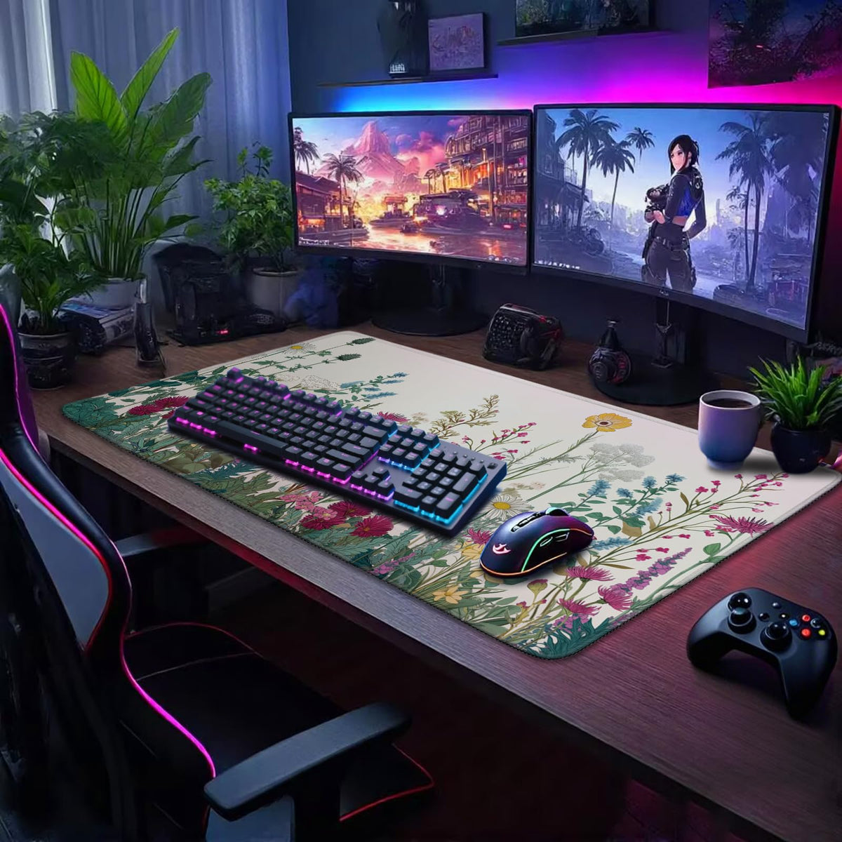 Mcapirivo Wildflower Garden Large Desk Mat Gaming Mouse Pad 31.5"x15.7"