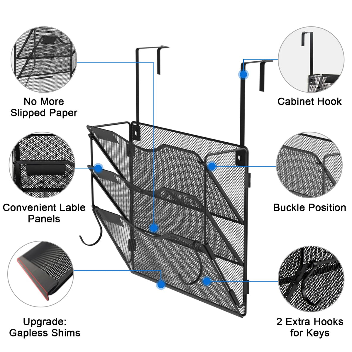 BOHDK Wall File Organizer 3 Pockets, Mail Organizer, Hanging Folder Holder, Foldable | Hanging or