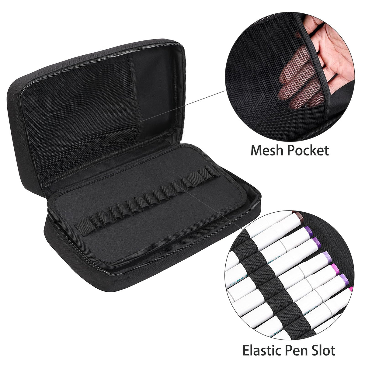 BOMKEE 60 Slots Marker Organizer Case, Large Marker Case for 60 Markers Big Capacity Marker Storage