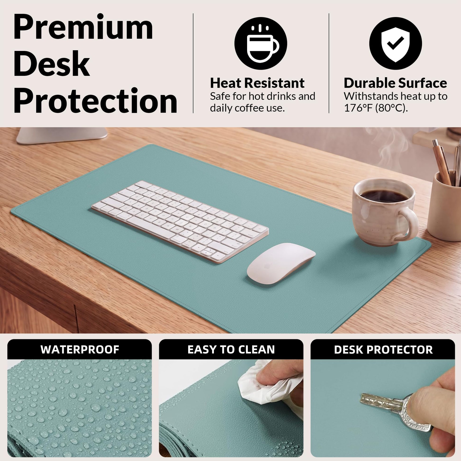 AFIING Leather Desk pad Protector, Light Blue, 35.4" x 17"