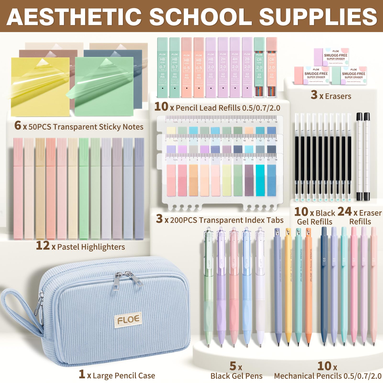 62PCS Aesthetic School Supplies Cute Back to School Supplies Stationary Set