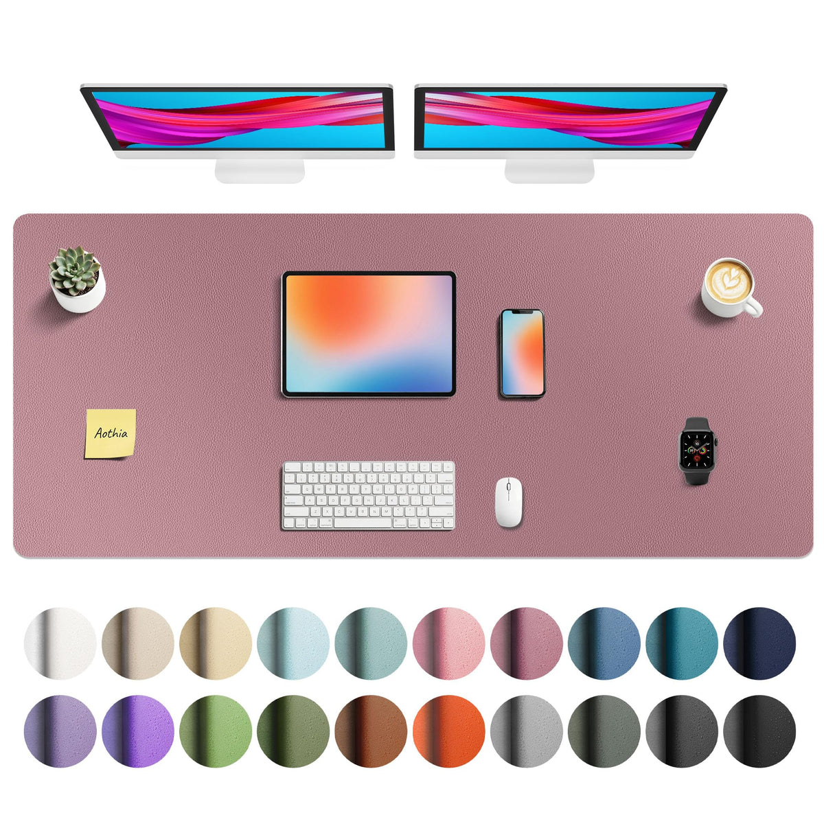 Aothia Faux Leather Desk Mat - Non-Slip PU Leather Desk Blotter, Waterproof Writing Surface, Large