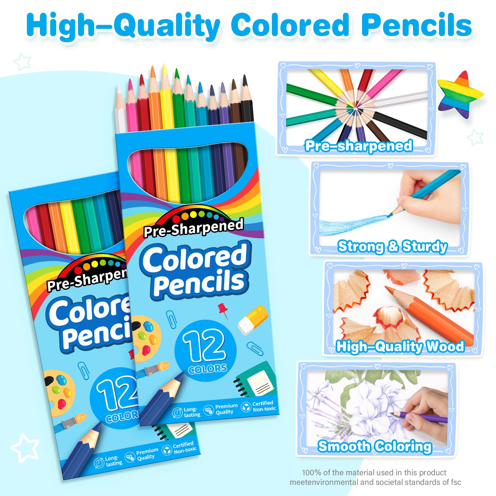 V-Opitos 288 Count Bulk Pre-Sharpened Colored Pencils, 12 Colors