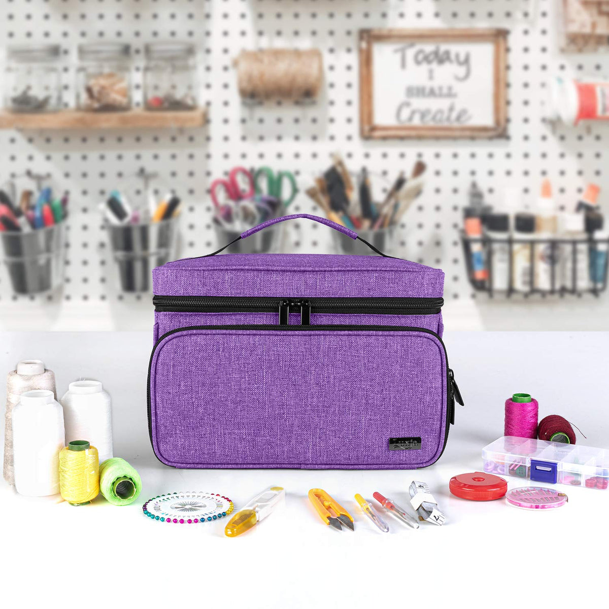 Luxja Sewing Storage Organizer with 2 Detachable Clear Pockets, Purple