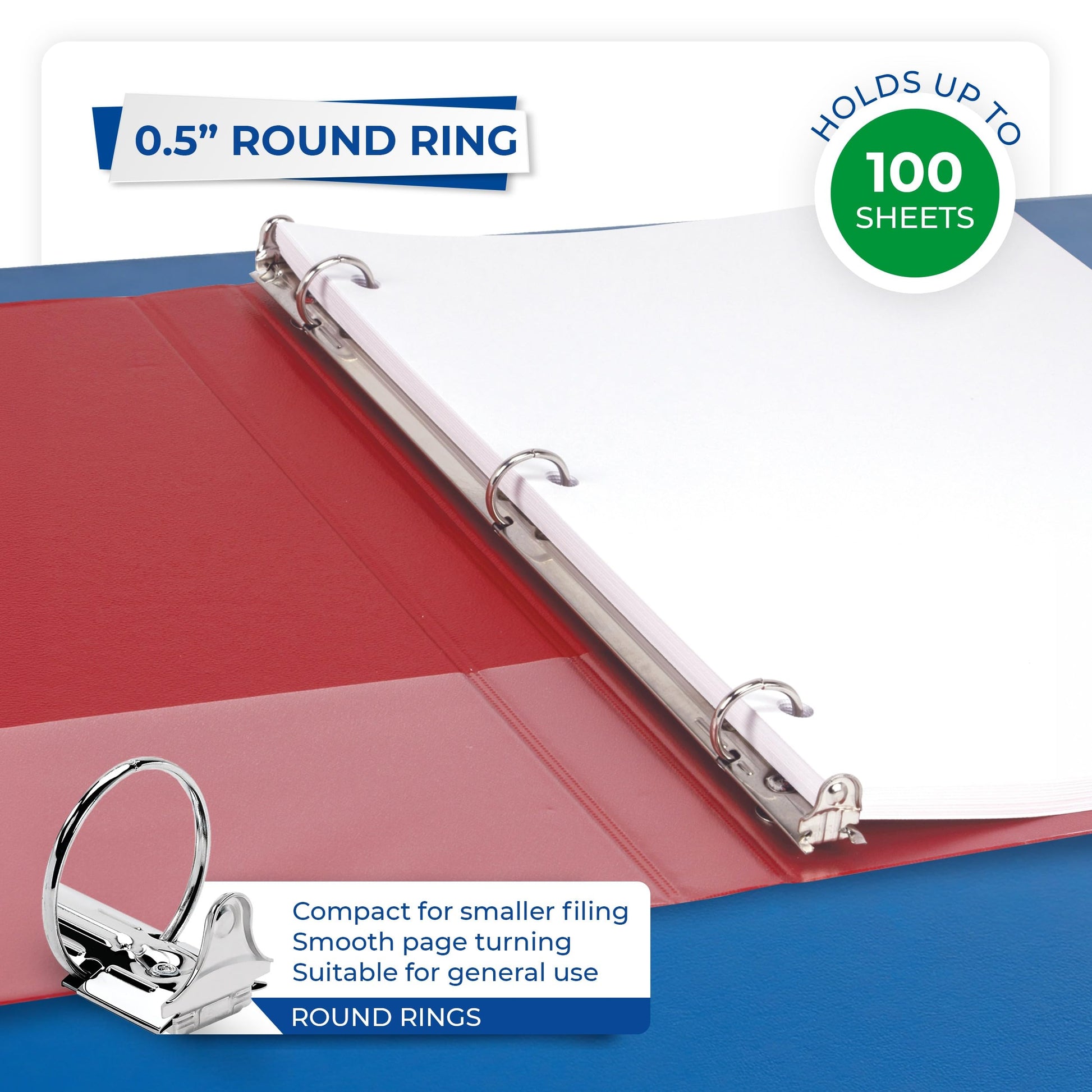 Samsill 0.5 Inch 3 Ring Binders, Economy Round Ring, Clear View Cover, 100 Sheet Capacity - for