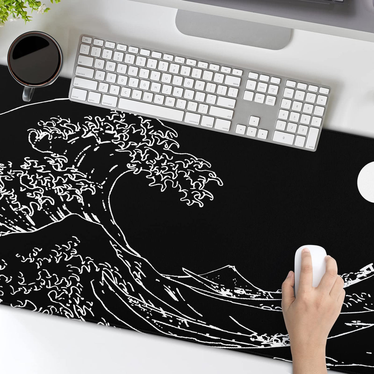 Black and White Japanese Sea Wave Mouse Pad,Extended Large Gaming Mouse Pads 31.5x11.8 in,Japanese
