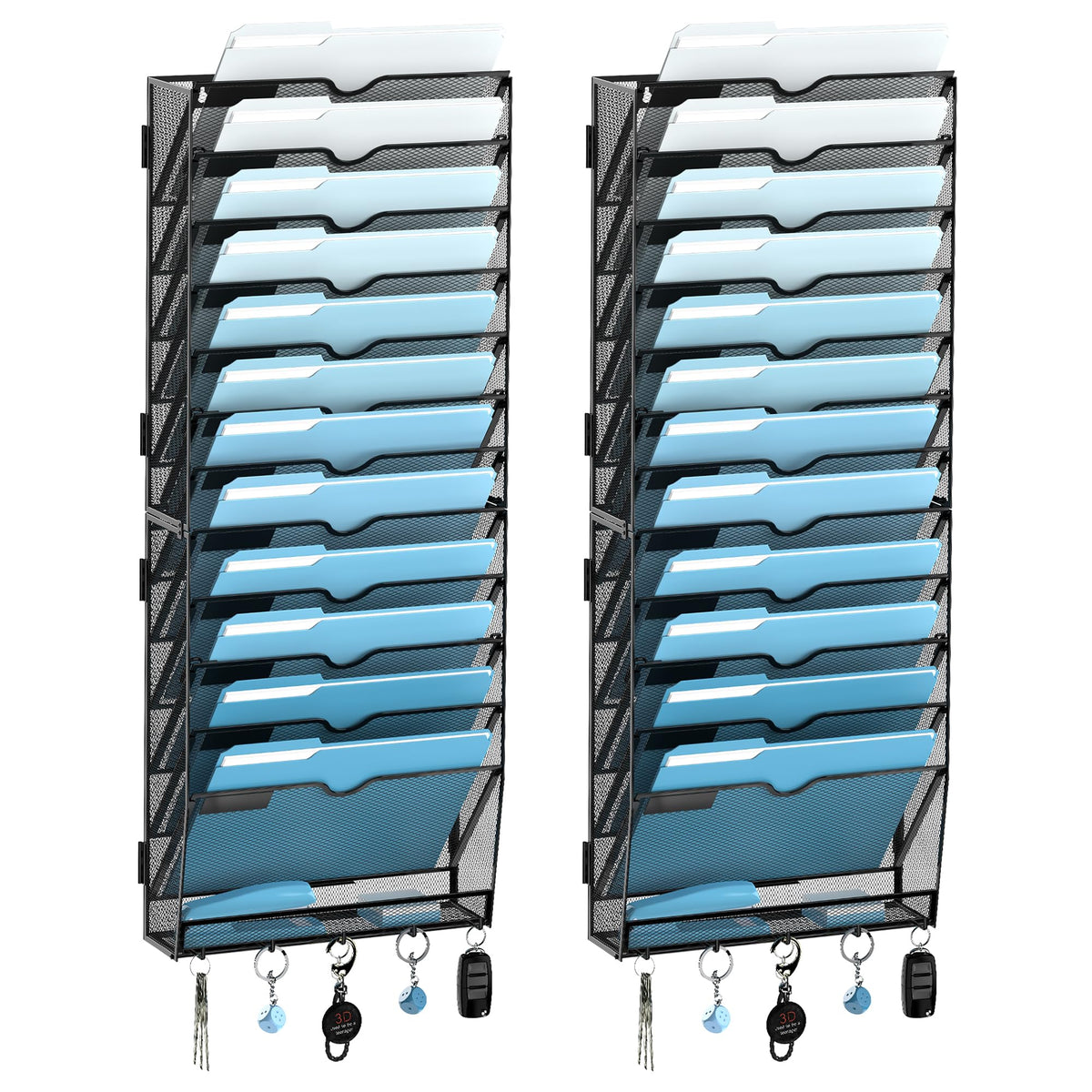 SUPEASY 13-Tier Hanging Wall File Organizer with Hooks, 2 Pack