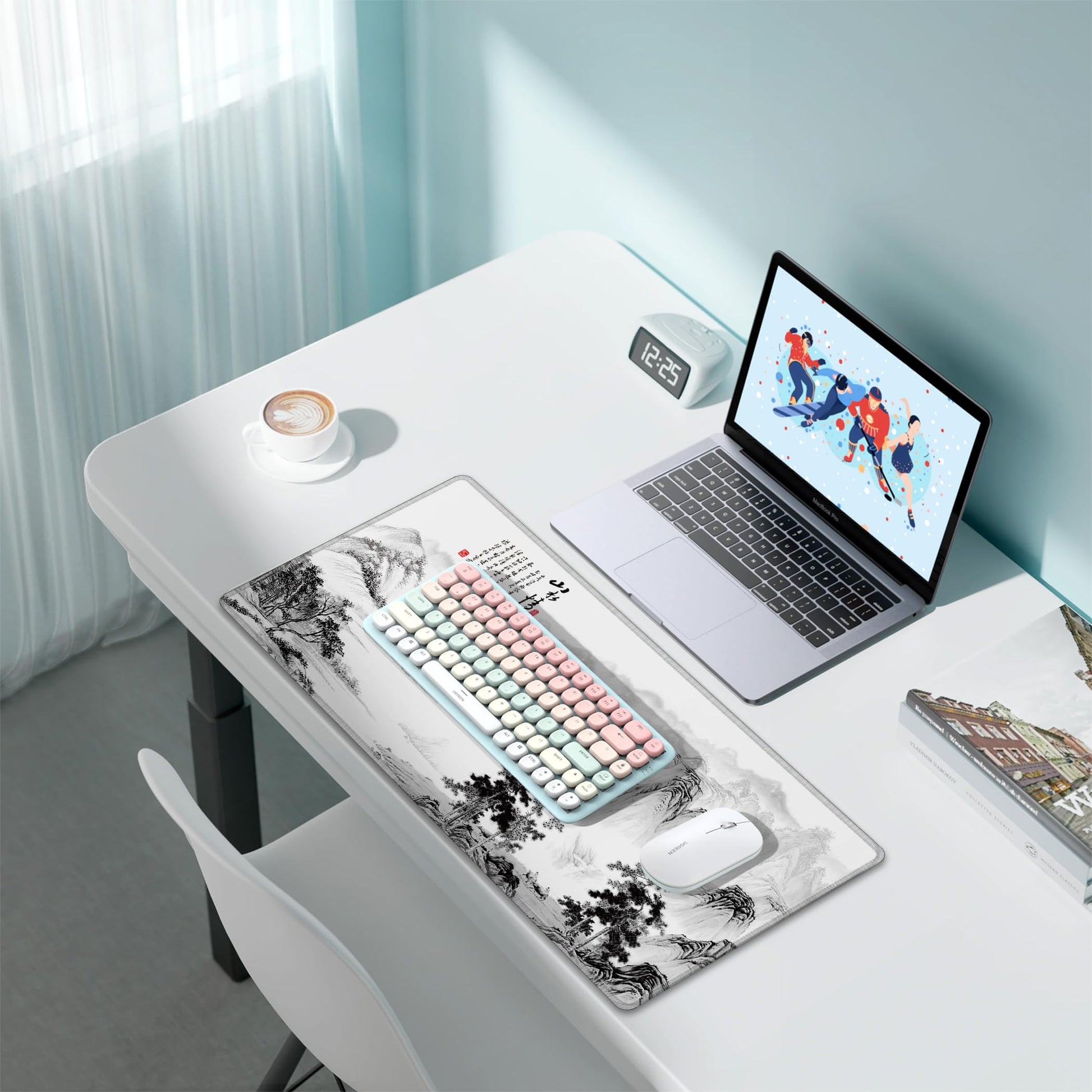LL-COEUR Pattern Extended Gamer Mousepad 27.5x11.8x0.12inch, Desk Topper Mat with Non-Slip Base for