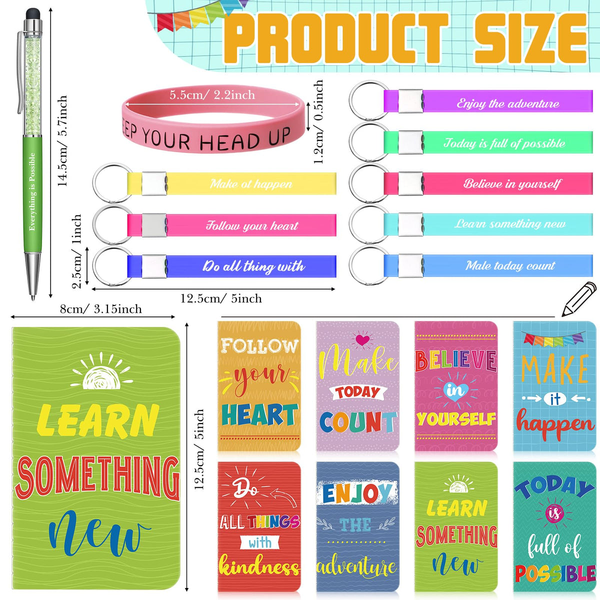 PerKoop 64 Pcs Inspirational Gift Bulk Notebooks Ballpoint Pen, Colorful