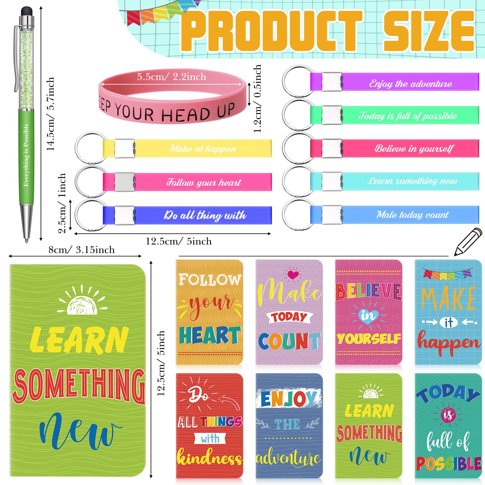 PerKoop 64 Pcs Inspirational Gift Bulk Notebooks Ballpoint Pen, Colorful