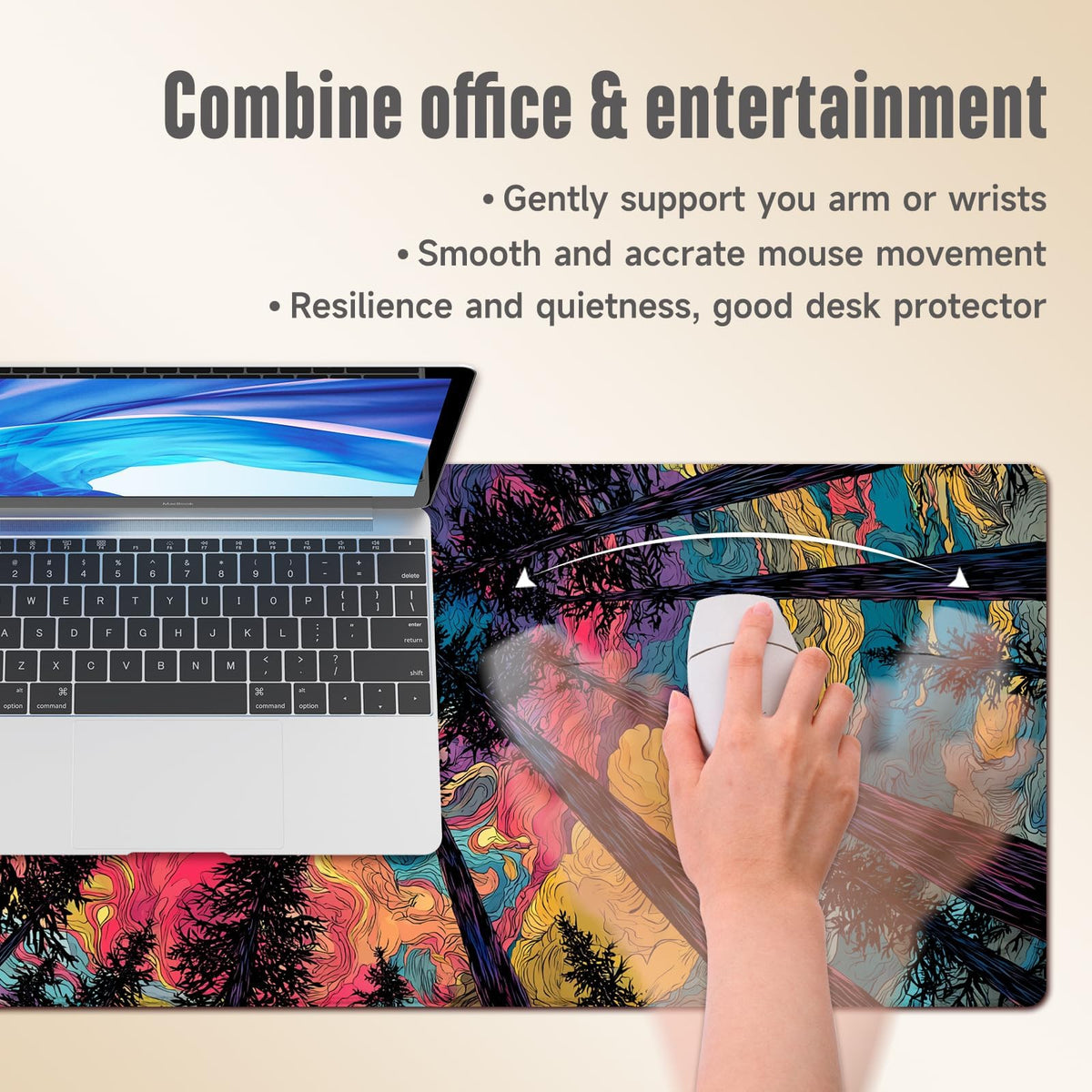 Extended Gaming Mouse Pad, Large Mouse Mat 3 mm Nature Rubber Base Mousepad with Stitched Edges