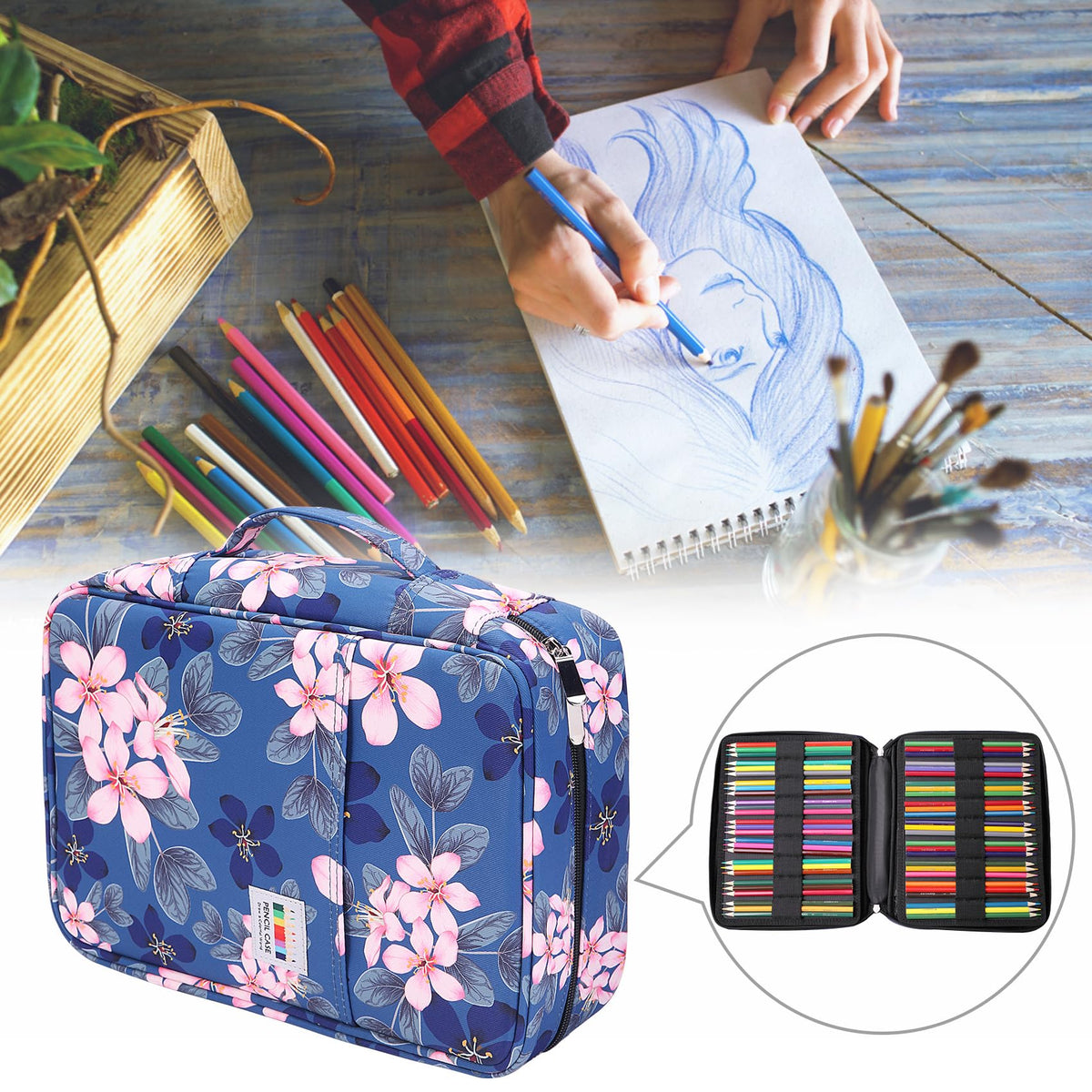 BOMKEE Large Capacity Pencil Case for Adults, 304 Slots Pen Case Pencil Case Multi Compartments