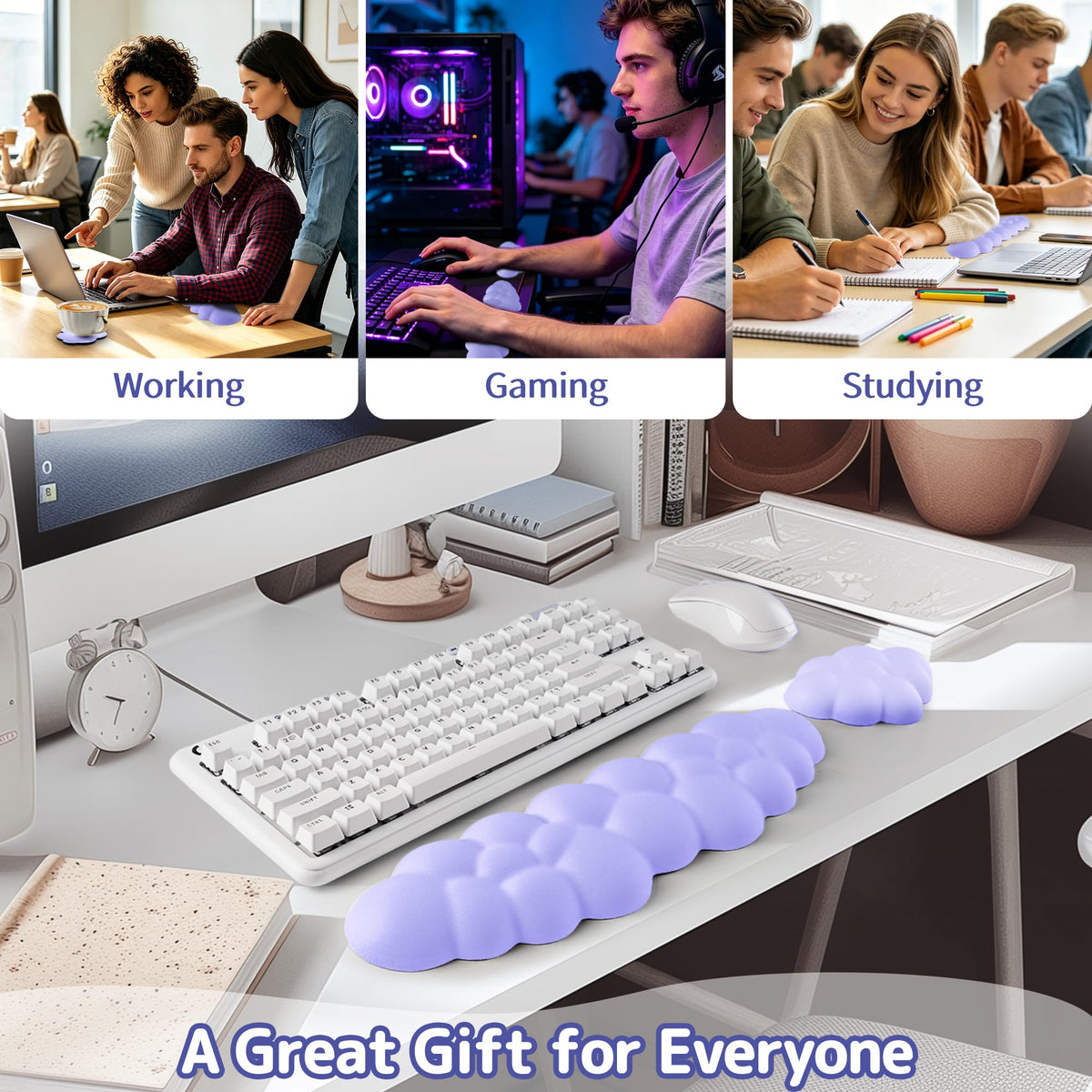 Sushret Cloud Wrist Rest Keyboard, Cloud Keyboard Wrist Pad Set with PU Leather Memory Foam, Cute