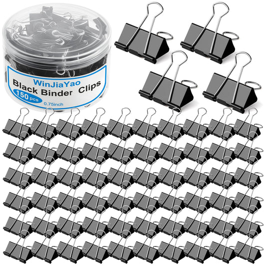 150 Pack Small Binder Clips 0.75 Inch with Container,Black Paper Clamps