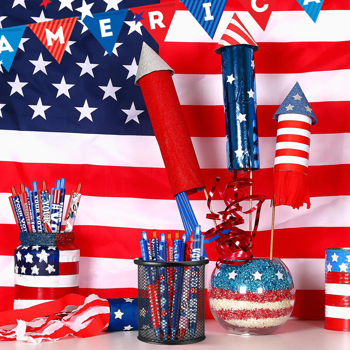 Leinuosen 240 Pieces Vote Pens Bulk 250th Anniversary USA American Flag Ballpoint Pens Your Vote