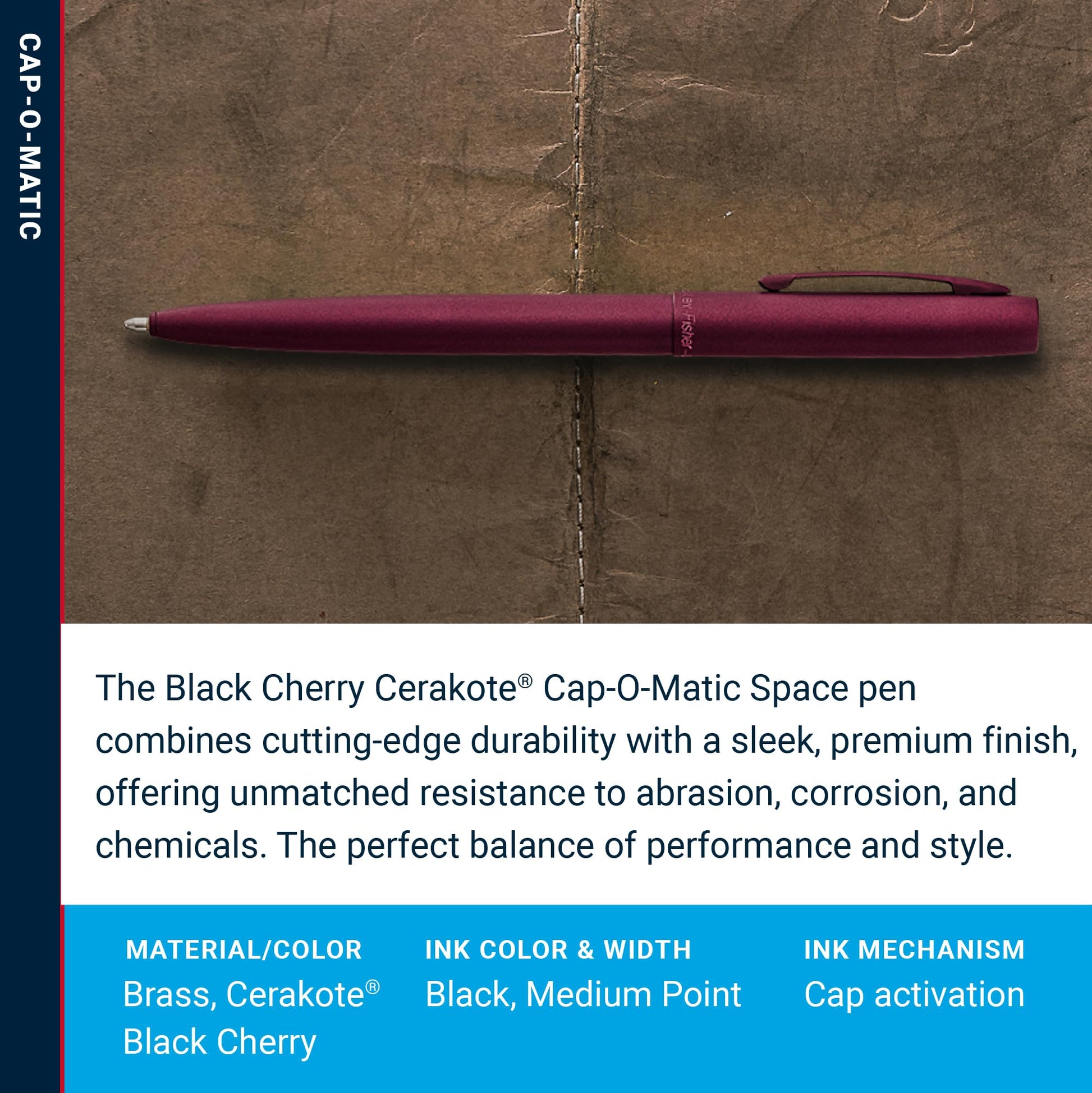 Fisher Space Pen Black Cherry Cerakote Finish Cap-O-Matic Pen, Black Ink
