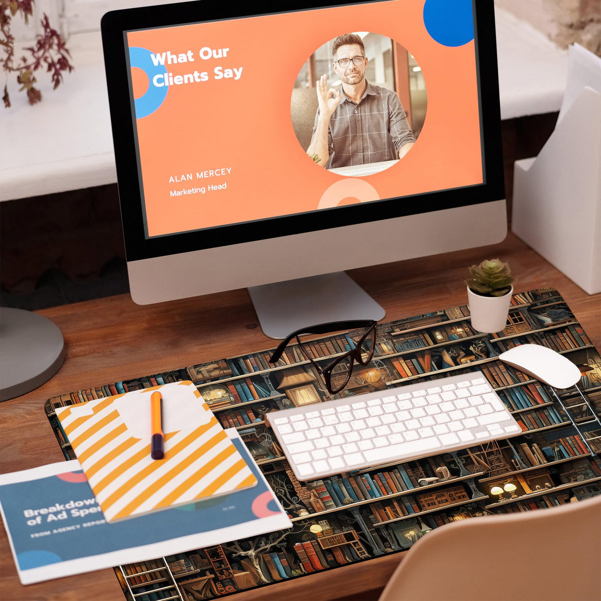 KOAIWPAE Desk Pad, Fantasy Shelves Desk Mat, Shelves Full of Books Large Gaming Mouse Pad for Desk
