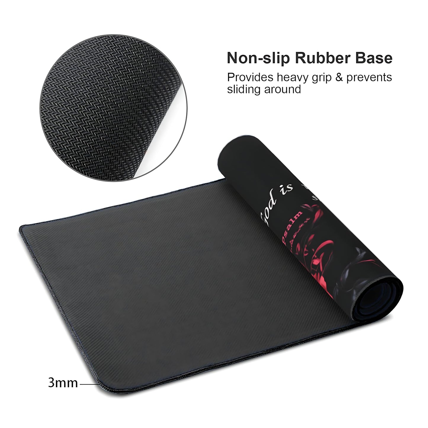 Floral Aesthetic Rose Gaming Mouse Pad, Black Red Gothic Desk Mat with Anti-Slip Base & Stitched