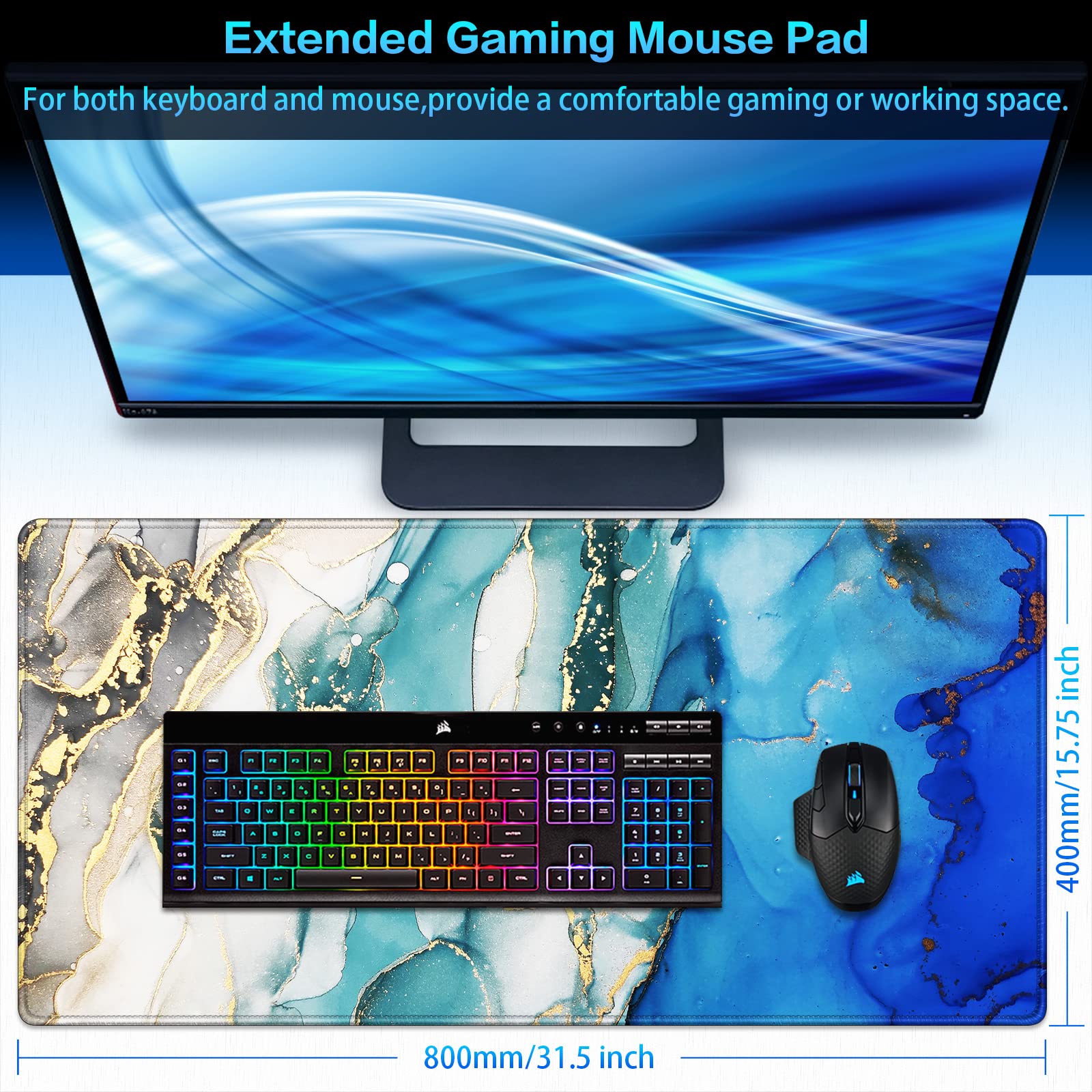 Canjoy Gaming Mouse Pad, 31.5x15.7in Large Mouse Pads for Desk Keyboard Pad
