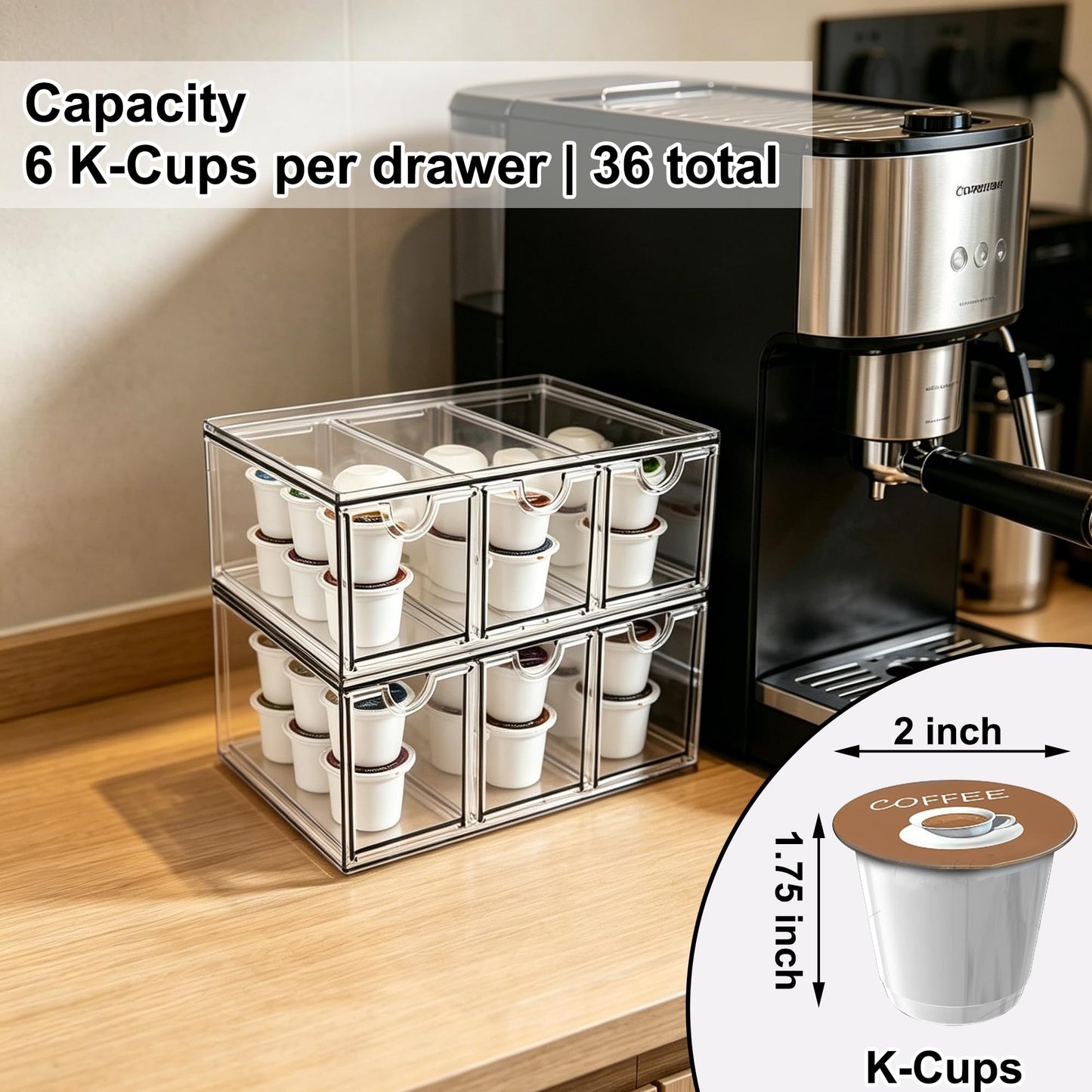 Prsildan Tea Bag Organizer K Cup Holder Drawer Coffee Pods Storage, 2 Pack