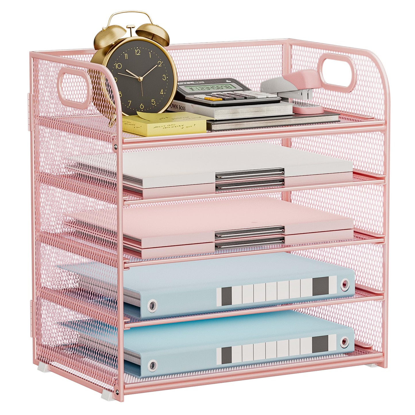 Kinkota 5-Tier Stackable Paper Organizer with Handle, Pink