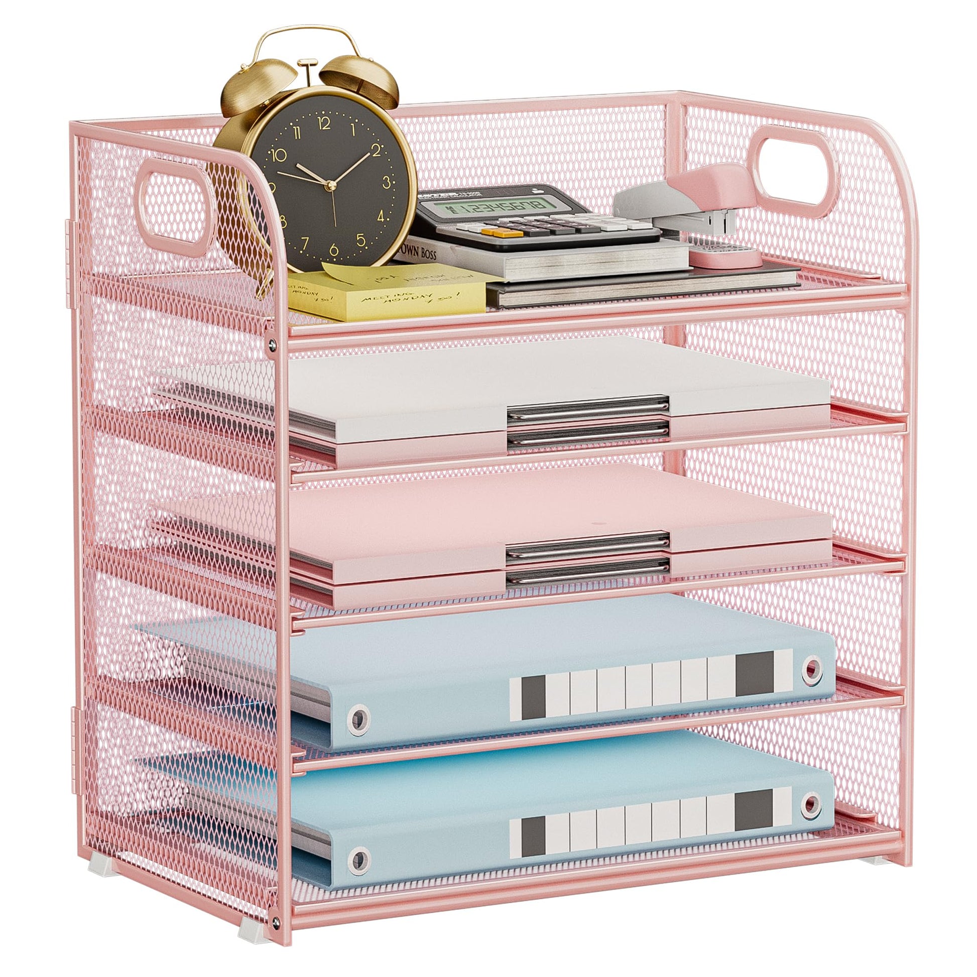 Kinkota 5-Tier Stackable Paper Organizer with Handle, Pink