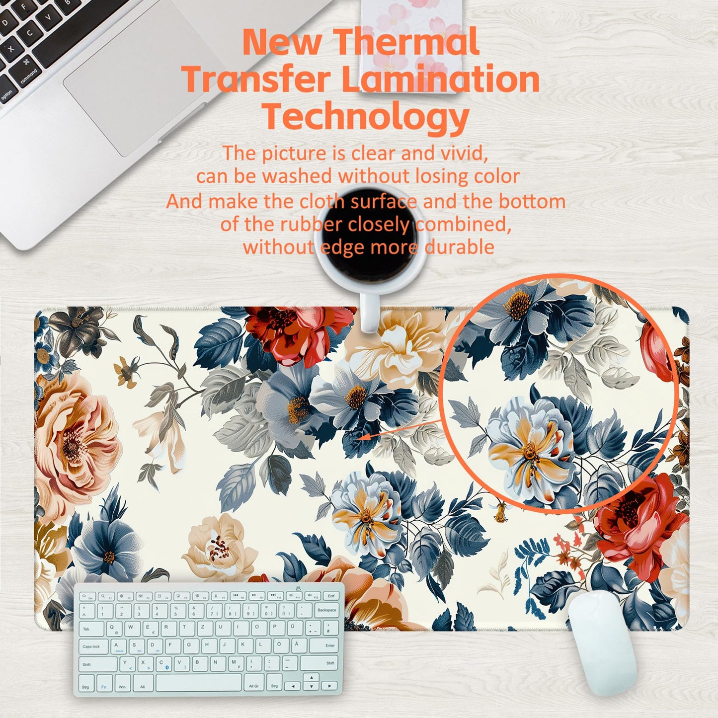 KOAIWPAE Large Gaming Mouse Pad for Desk,Vintage Botanical Flower Bunch Desk Mat,Beautiful Flowers