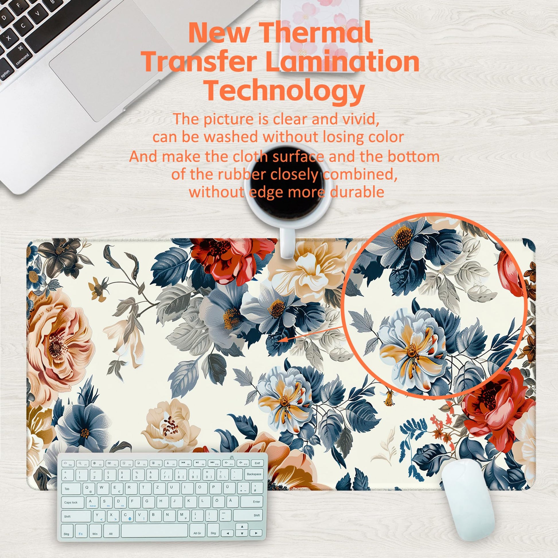 KOAIWPAE Large Gaming Mouse Pad for Desk,Vintage Botanical Flower Bunch Desk Mat,Beautiful Flowers