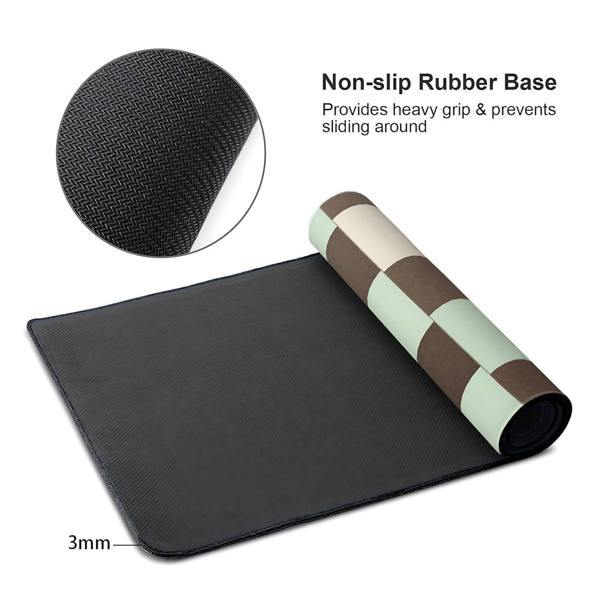 Cute Aesthetic Checkered Gaming Mouse Pad, Morandi Boho Desk Mat with Anti-Slip Base & Stitched