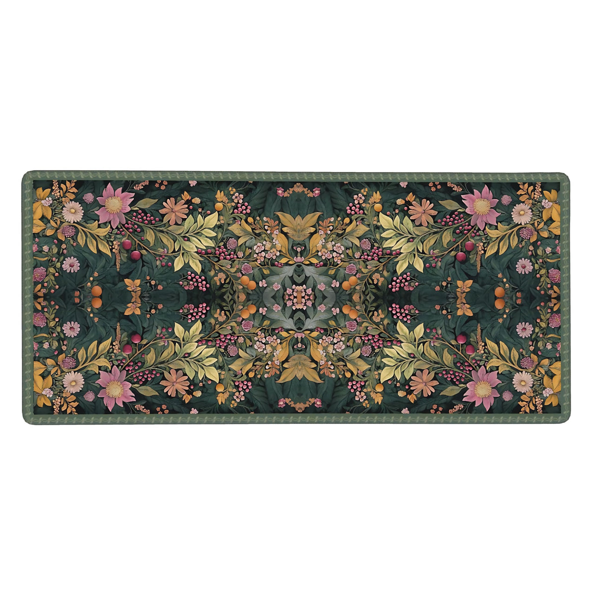 Floral Aesthetic Wildflower Gaming Mouse Pad, Forest Green Rug Desk Mat with Anti-Slip Base &