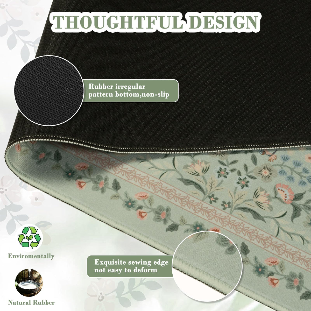 iCasso Aesthetic Floral Desk Mat,31.5x11.8in Mouse Pads,Light Green