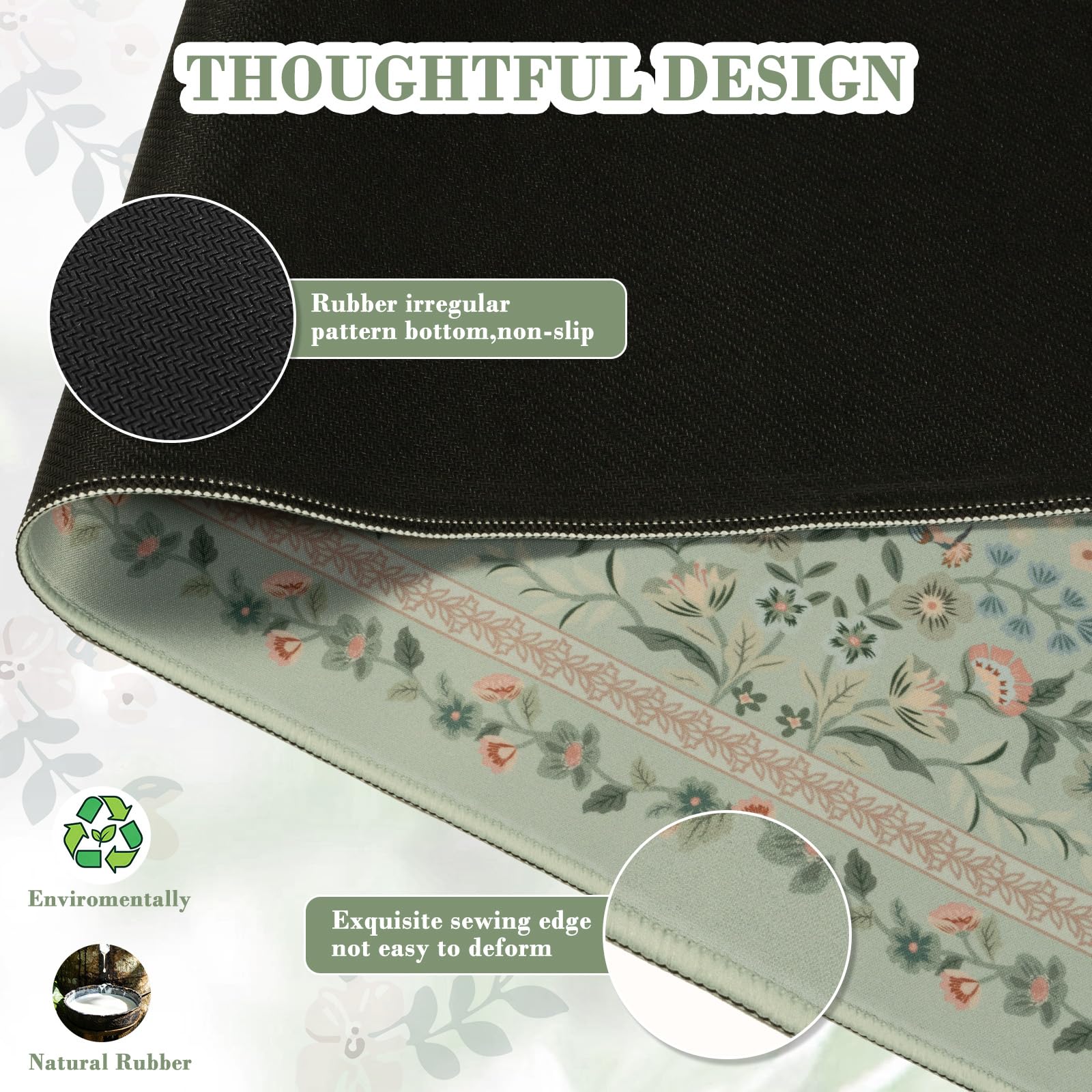 iCasso Aesthetic Floral Desk Mat,31.5x11.8in Mouse Pads,Light Green