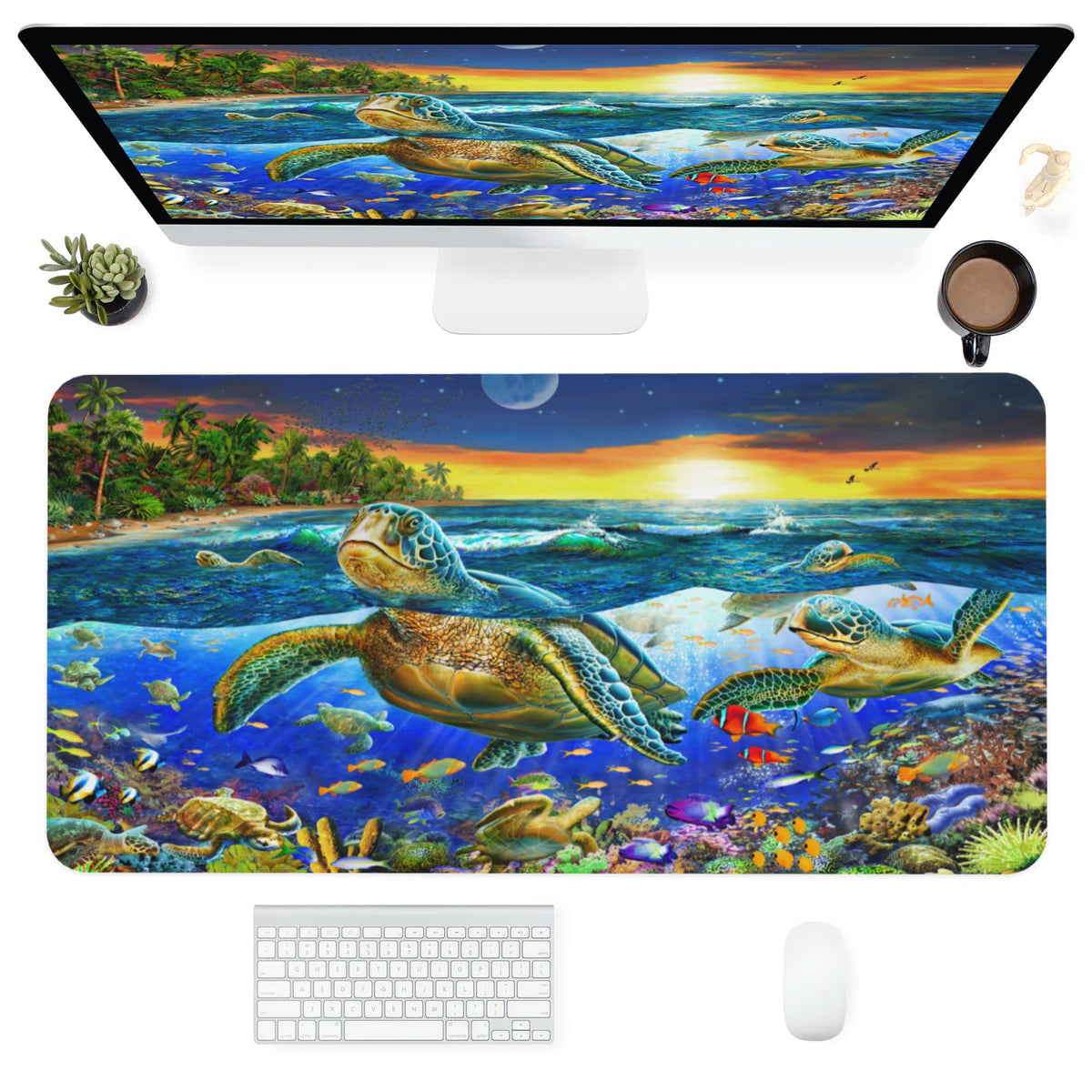 Desk Mat,Sea Turtle Extended Gaming Mouse Pad for Office Work & Game,Computer Keyboard Mouse Mat