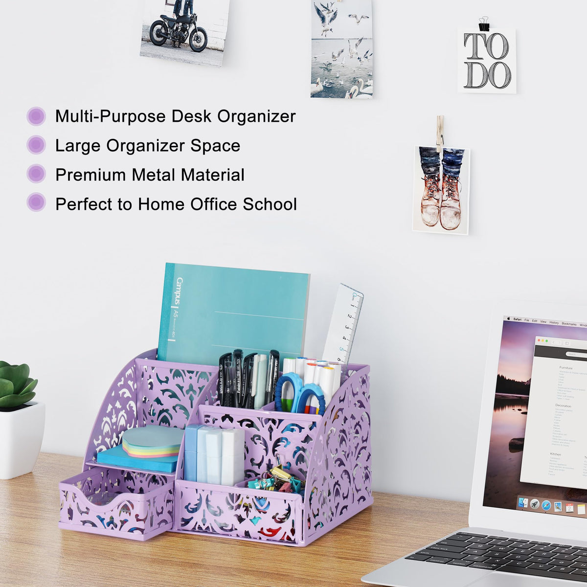 EasyPAG Pen Holder Desk Organizer with Drawer Pencil Cup for Desk 6 Compartments Metal Office Caddy