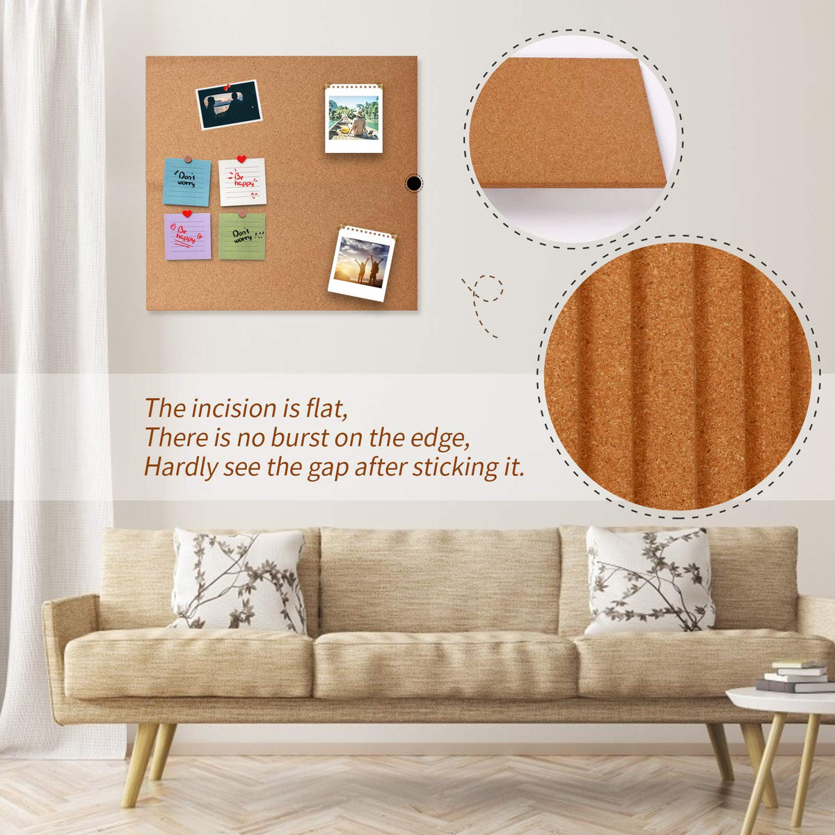 Cork Bulletin Board 17"x8" - 1/2" Thick Cork Board Tiles Frameless Cork Tiles, Self-Adhesive