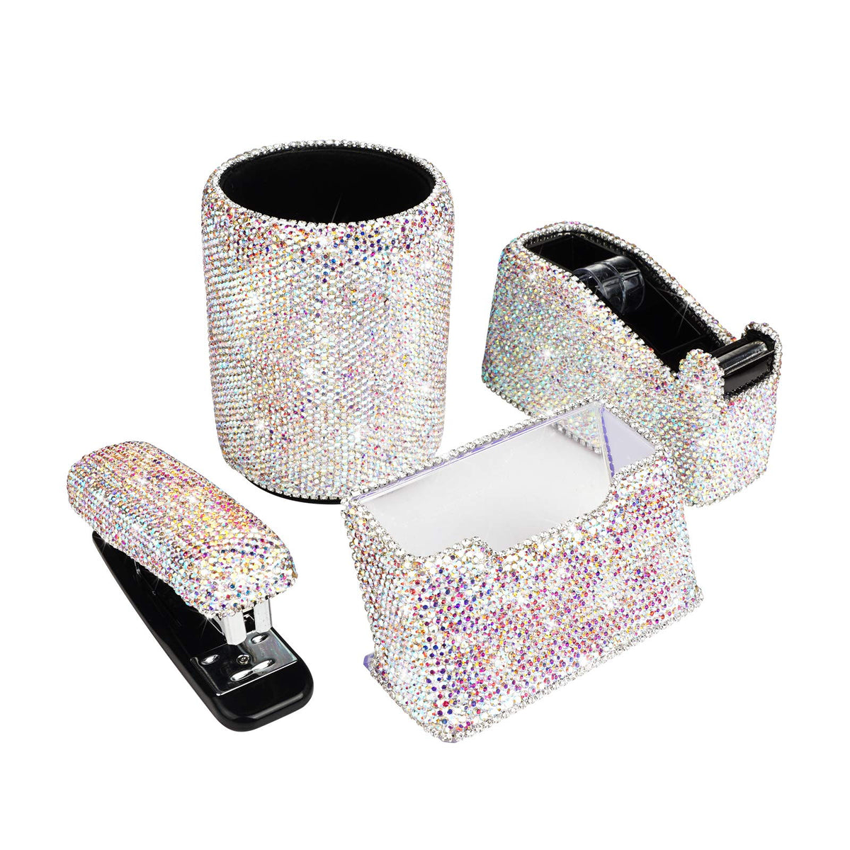 Bling Crystal Luxury Handmade Diamond Round Pencil Pen Pot Holder & Stapler & Card Holder & Desktop