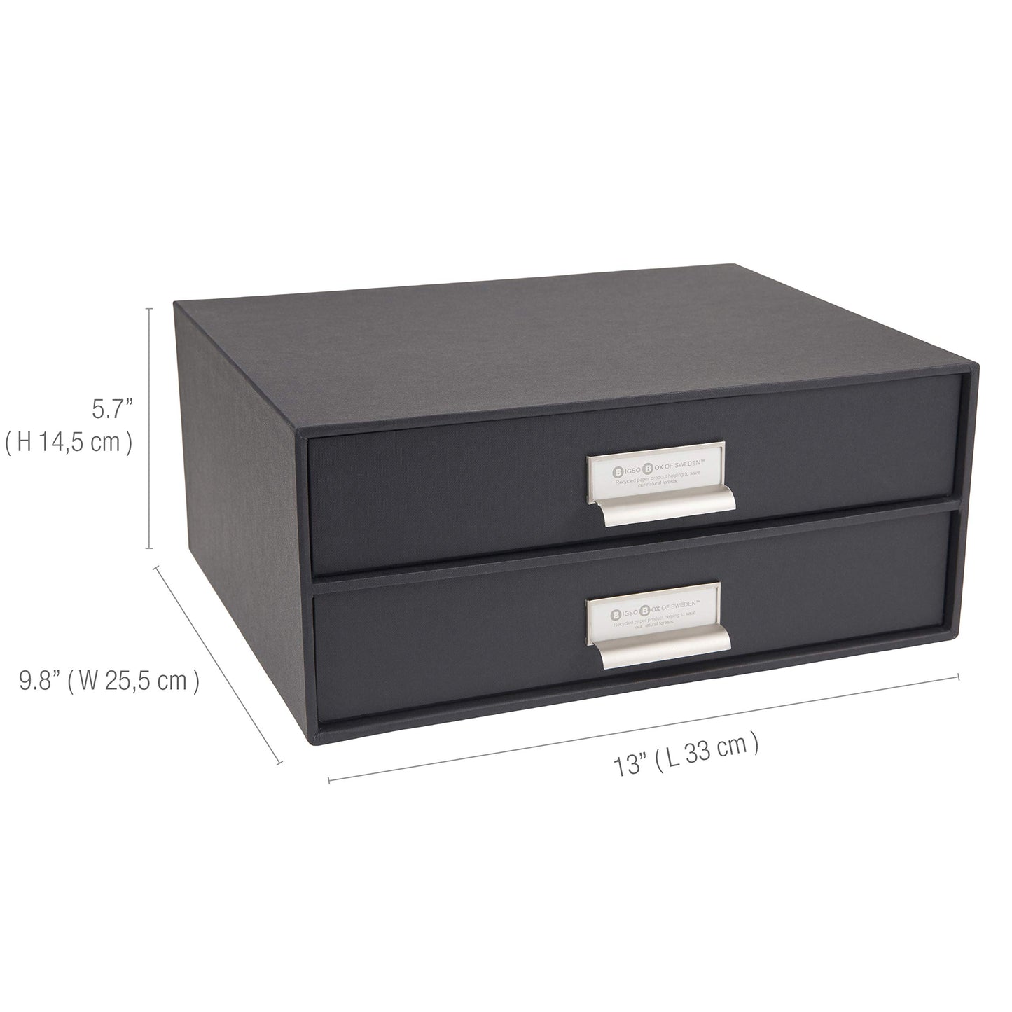 Bigso Box of Sweden Birger 2-Drawer Fiberboard Label Frame Document Letter Box | Desktop Drawers