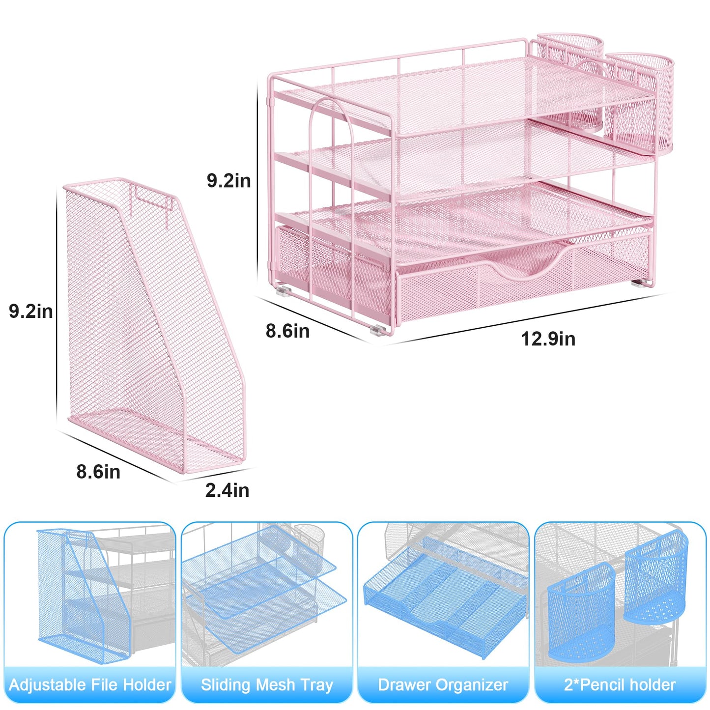 gianotter Desk Organizers and Accessories with File Holder, 4-Tier Desk Accessories & Workspace