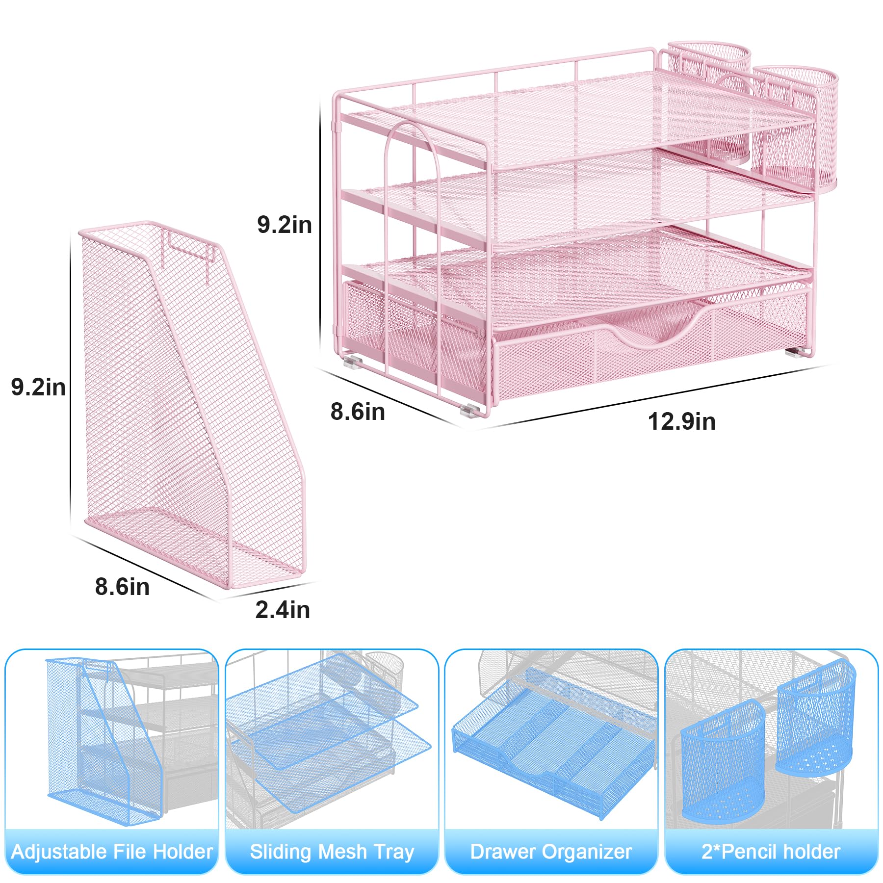 gianotter Desk Organizers and Accessories with File Holder, 4-Tier Desk Accessories & Workspace