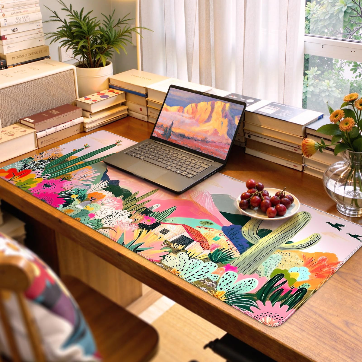 iCasso Desk Mat,Cute Mouse Pad for Desk,35"x16",Home Office, Cactus