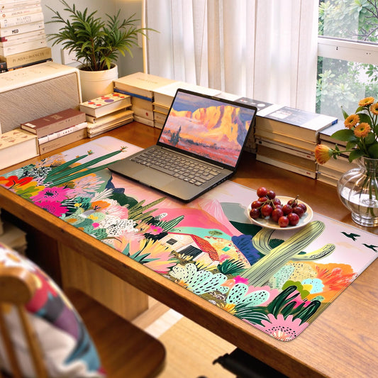 iCasso Desk Mat,Cute Mouse Pad for Desk,35"x16",Home Office, Cactus