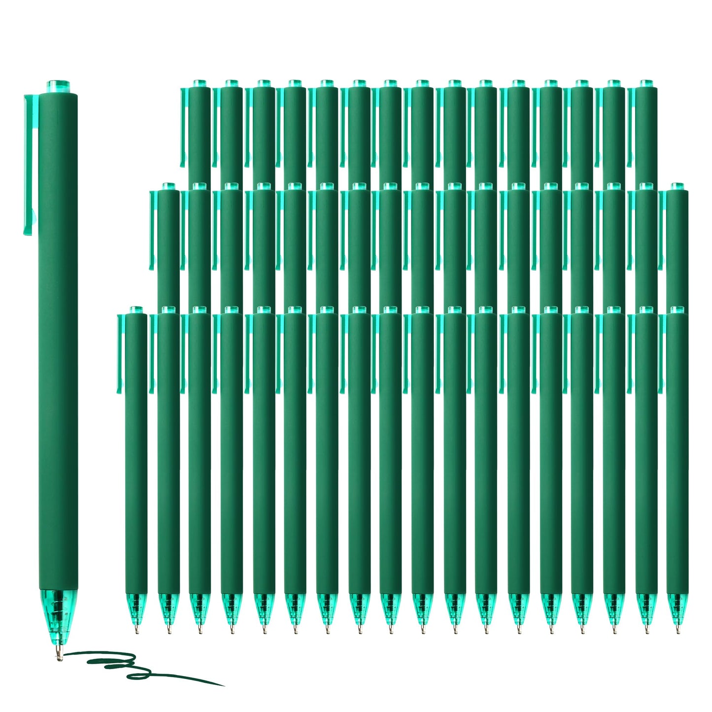 deegtran Pens Bulk, 50 Pack Smooth Green Ink Ballpoint Pen, Wholesale Retractable Pens, No Bleed