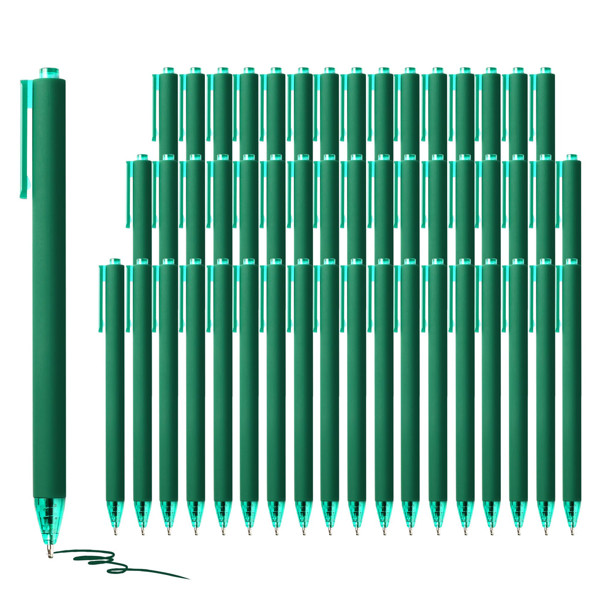 deegtran Pens Bulk, 50 Pack Smooth Green Ink Ballpoint Pen, Wholesale Retractable Pens, No Bleed