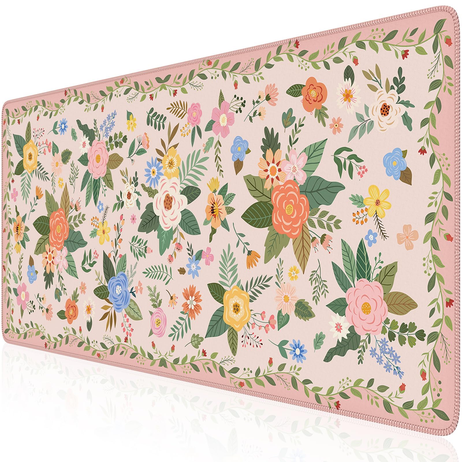HAOCOO Light Pink Cute Deskmat, 35.4" x 15.7" Computer Pad for Home Desk