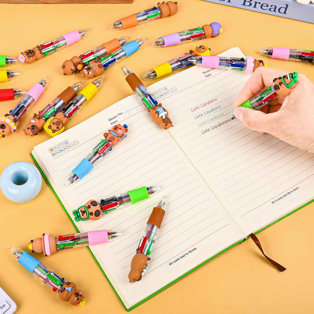 LiYiQ 50 Pcs Capybara Party Favor Multicolor Pen in One Cartoon Cute Fun 4-in-1 Cute Pens Bulk