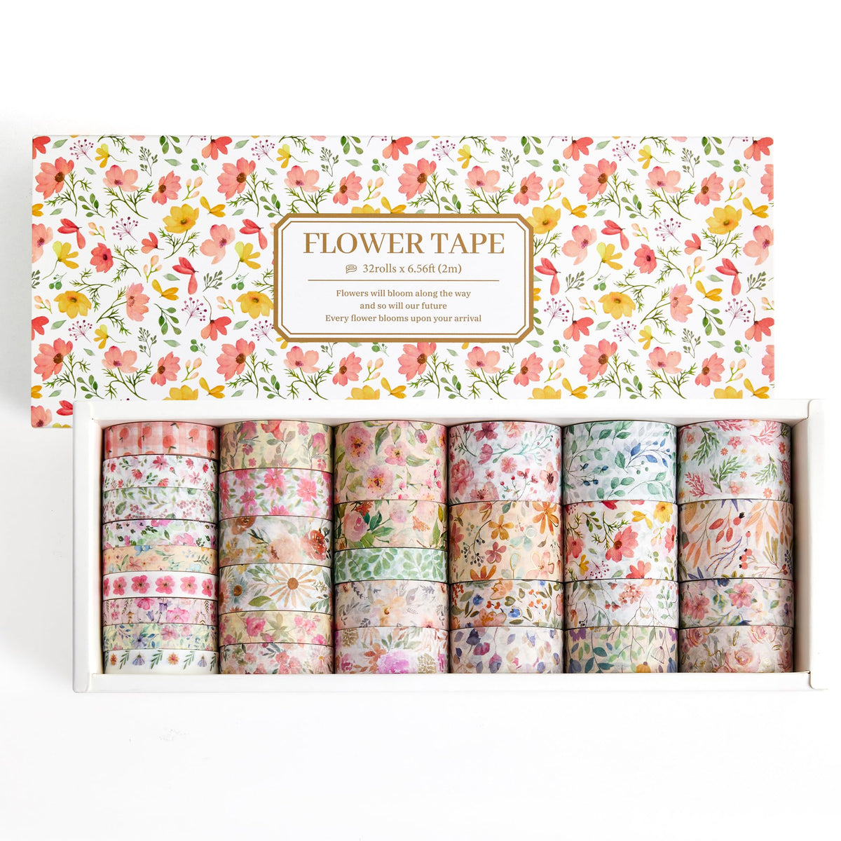 PAGEMORE 32 Rolls Washi Tape Set, Colored Floral Decorative Masking Tape, Artists Tapes for