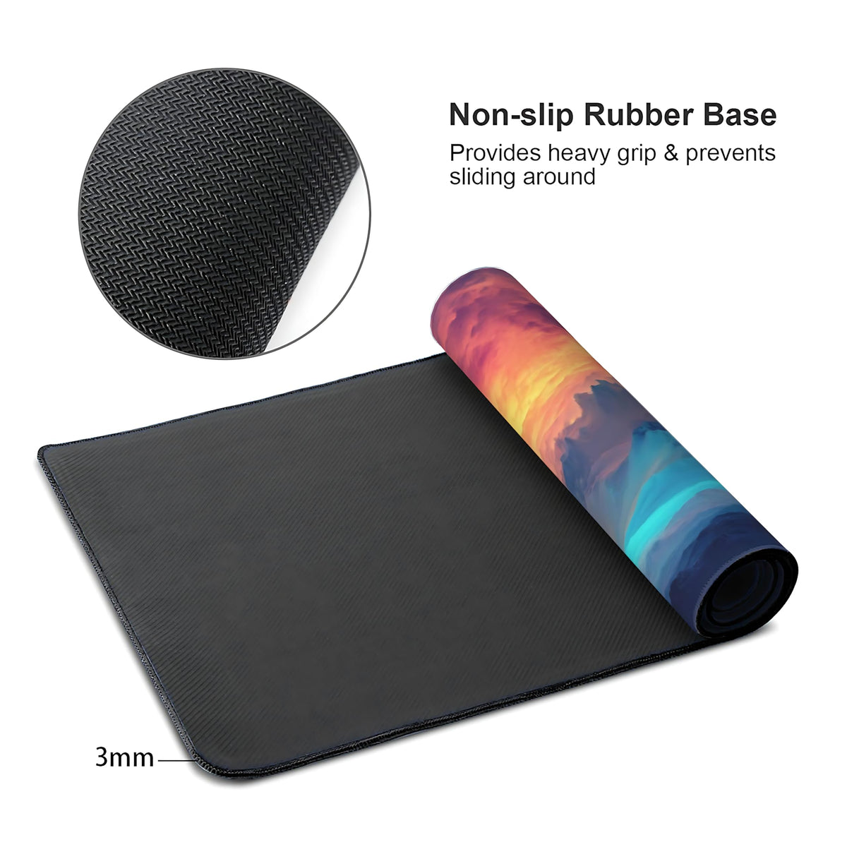 Aesthetic Cloud Gaming Mouse Pad, Blue Purple Surrealism Desk Mat with Anti-Slip Base & Stitched
