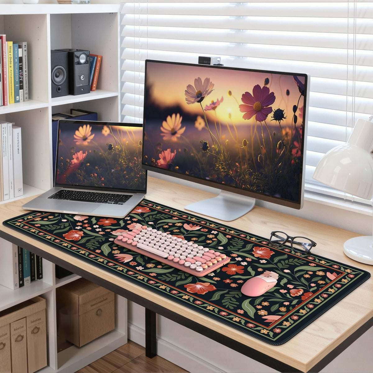iLeadon Cute Desk Cover Mat, Large Floral Desk Pad for Keyboard and Mouse