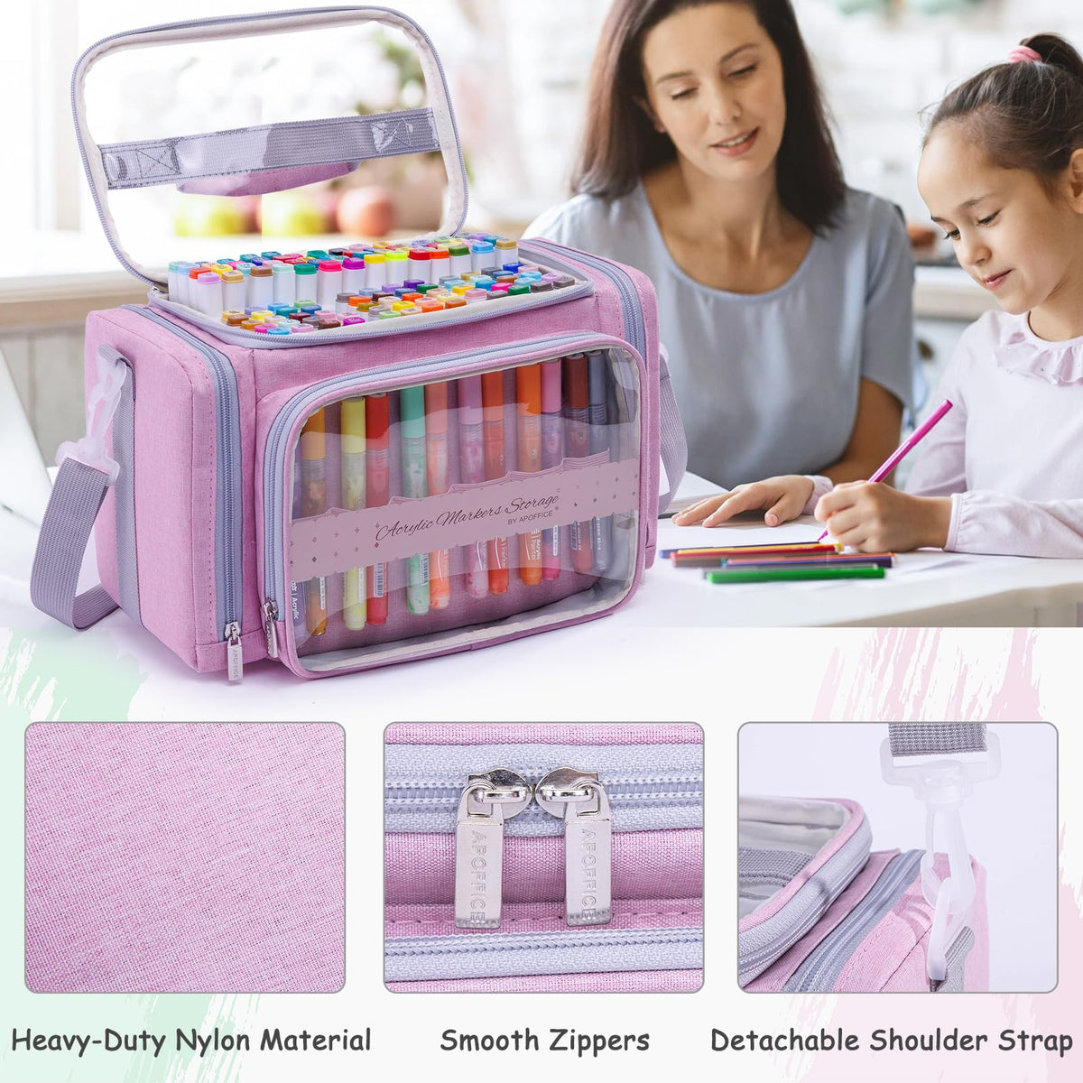 APOFFICE Marker Storage Organizer Case for 180–300 Markers with Dividers