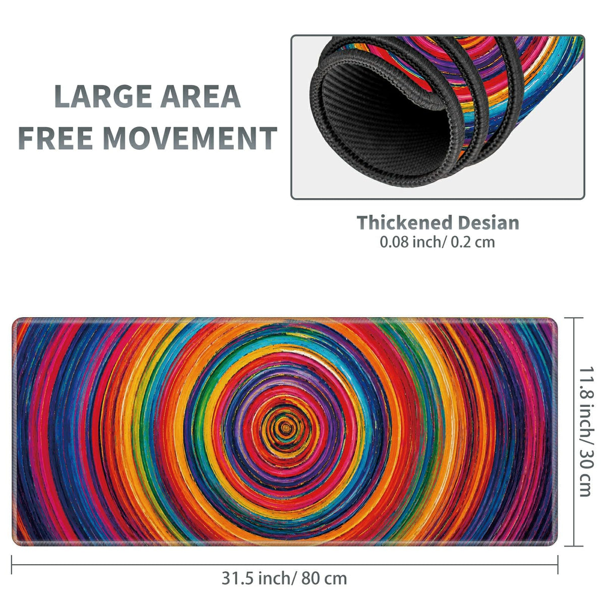 Rainbow Spiral Rings Large Mouse Pad, 31.5 x 11.8 in Extended Desk Mat
